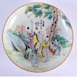 A CHINESE REPUBLICAN PERIOD FAMILLE ROSE BOYS PORCELAIN DISH. 21 cm diameter.