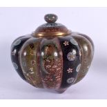 A 19TH CENTURY JAPANESE MEIJI PERIOD CLOISONNE ENAMEL CENSER AND COVER decorated with birds and inse