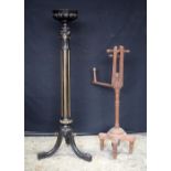 AN EARLY VICTORIAN BRONZE MOUNTED PEDESTAL STAND together with another. Largest 116 cm x 18 cm. (2)