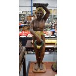 A LARGE 1930S CARVED AND PAINTED OAK FIGURE possibly from a fair ground. 100 cm x 15 cm.