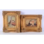 A pair of framed oil on board studies of cats by G Roy. 11 x 16cm (2).