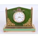 A FINE CONTINENTAL SILVER GILT RUBY DIAMOND AND JADE MANTEL CLOCK with enamel banding. 544 grams. 14