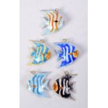 FIVE ENAMEL PENDANTS IN THE FOR OF ANGEL FISH. 2.7cm x 2.7cm, total weight 19.8g (5)