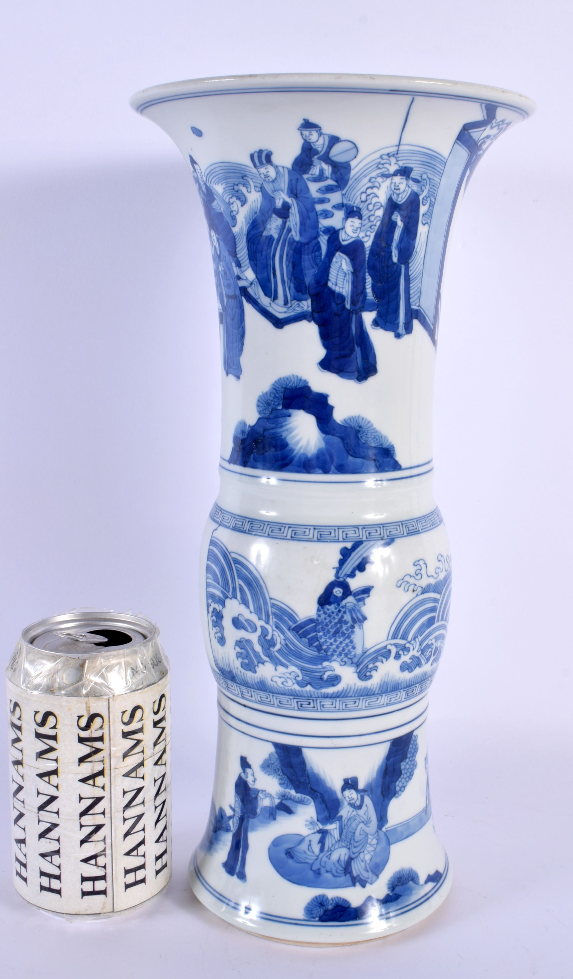 A CHINESE BLUE AND WHITE PORCELAIN GU FORM VASE 20th Century. 33 cm high.