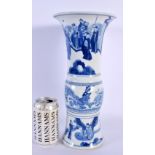 A CHINESE BLUE AND WHITE PORCELAIN GU FORM VASE 20th Century. 33 cm high.