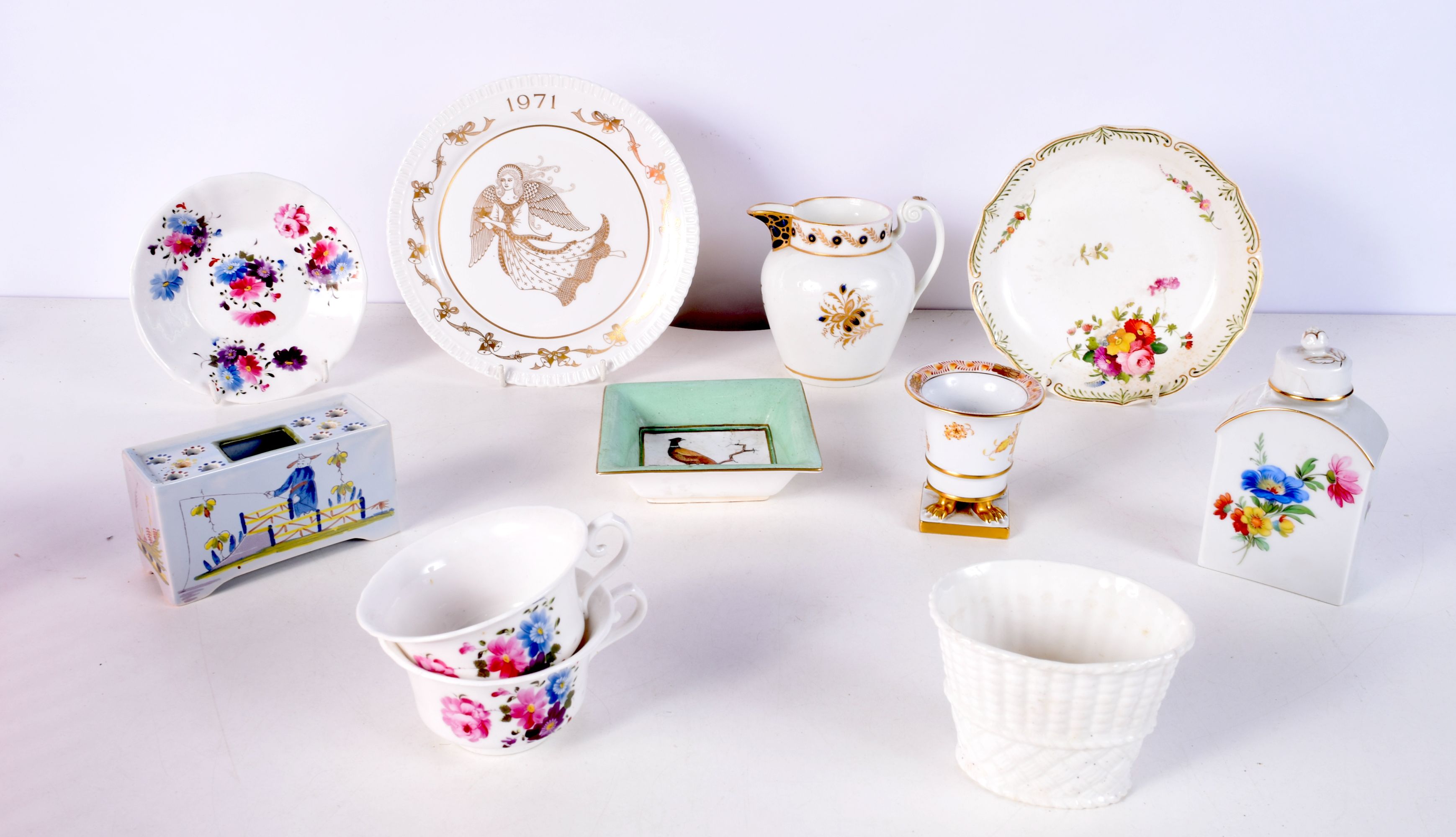 A collection of English & Continental ceramic items including Herend, Delft Etc largest 20 cm (11).