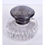 A VINTAGE SILVER CUT GLASS INKWELL. 824 grams overall. 9 cm wide.