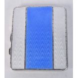 AN ART DECO SILVER AND TWO TONE ENAMEL CIGARETTE CASE. 115 grams. Birmingham 1934. 8.25 cm x 7 cm.