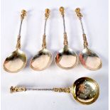 SIX ANTIQUE CONTINENTAL SILVER APOSTLE SPOONS. 282 grams. 19 cm long. (6)