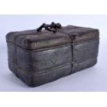 AN UNUSUAL EUROPEAN IRON MARITIME TOBACCO BOX AND COVER decorated with motifs. 15 cm x 8 cm.