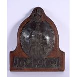 AN ANTIQUE BRITISH LEAD PLAQUE. 30 cm x 24 cm.