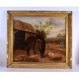 Attributed to Martin Theodore Ward (19th Century) Oil on canvas, Pigs and a horse. 60 cm x 42 cm.