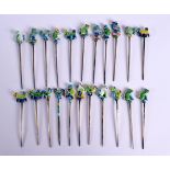 TWENTY TWO CHINESE SILVER AND ENAMEL STICKS 20th Century. (22)