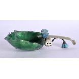 AN EARLY 20TH CENTURY CHINESE JADE HANDLED ENAMEL LIBATION CUP Late Qing/Republic. 15 cm x 8 cm.