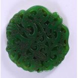 A CHINESE SPINACH JADE PENDANT 20th Century. 7 cm wide.