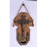 AN ANTIQUE GILT METAL AND CARVED WOOD CRUCIFIX. 40 cm x 24 cm.