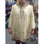 A CHARMING INDIAN TURKISH SEED PEARL JEWELLED EMBROIDERED SILK JACKET. 115 cm x 136 cm.