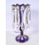 A Bohemian blue overlay lustre vase with hanging glass droplets 32 cm