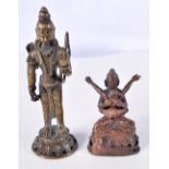 TWO BRONZE ASIAN GODS. MANDKESVARA YAB-YUM ON LOTUS HAPPY BUDDHA AND LORD SIRI RAMA HOLDING A BOW A