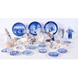 A large collection of Royal Copenhagen ceramic figures and dishes largest 16 cm (Qty)