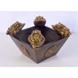 A Bronze incense burner decorated with gilt frogs 13 x 16 cm.