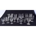 A collection of etched glassware together with other glasses ;largest 19 cm (19).