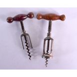 TWO ANTIQUE CORKSCREWS. Largest 17 cm x 7 cm. (2)