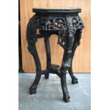 A 19TH CENTURY CHINESE CARVED HARDWOOD MARBLE INSET STAND. 62 cm x 37 cm.