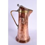 A LARGE ARTS AND CRAFTS COPPER FLAGON overlaid with motifs. 30 cm high.