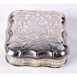 A STERLING SILVER SNUFF BOX. Hallmarked Sterling 1857, 5cm x 5cm x 2.1cm, weight 25g