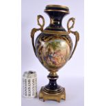 A LARGE 19TH CENTURY FRENCH SEVRES STYLE PORCELAIN COUNTRY HOUSE VASE. 40 cm x 14 cm.