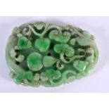 A CHINESE CARVED JADEITE PLAQUE 20th Century. 10.5 cm x 7 cm.