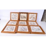 A collection of framed aesthetic movement porcelain tiles. 21 x 21cm (9).