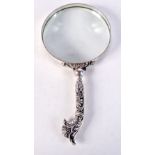 A GERMAN SILVER MAGNIFYING GLASS. 221 grams overall. 21 cm x 10 cm.