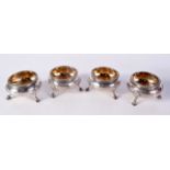 FOUR VICTORIAN SILVER SALTS. 455 grams. London 1862. 9 cm x 4.5 cm.