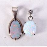 TWO SILVER AND OPAL PENDANTS. Stamped 925, Largest 2.3cm x 1cm, total weight 4g
