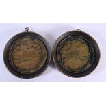 A PAIR OF LATE 18TH/19TH CENTURY CHINESE BEIJING SILK ROUNDELS Late Qianlong/Jiaqing. 15 cm diameter