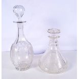 A Victorian etched decanter together with another Ships decanter largest 34 cm (2).