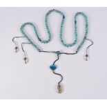 A large Chinese turquoise bead necklace 130 cm.
