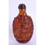 A CHINESE CARVED AMBER TYPE SNUFF BOTTLE 20th Century. 8.25 cm x 3.5 cm.