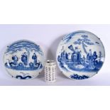 A LARGE 19TH CENTURY CHINESE BLUE AND WHITE PORCELAIN DISH bearing Kangxi marks to base, together wi