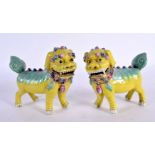 A PAIR OF 19TH CENTURY CHINESE YELLOW GLAZED PORCELAIN FIGURES OF BEASTS Qing. 12 cm x 10 cm.