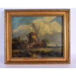 British School (C1820) Oil on board, Windmill scene. 30 cm x 24 cm.