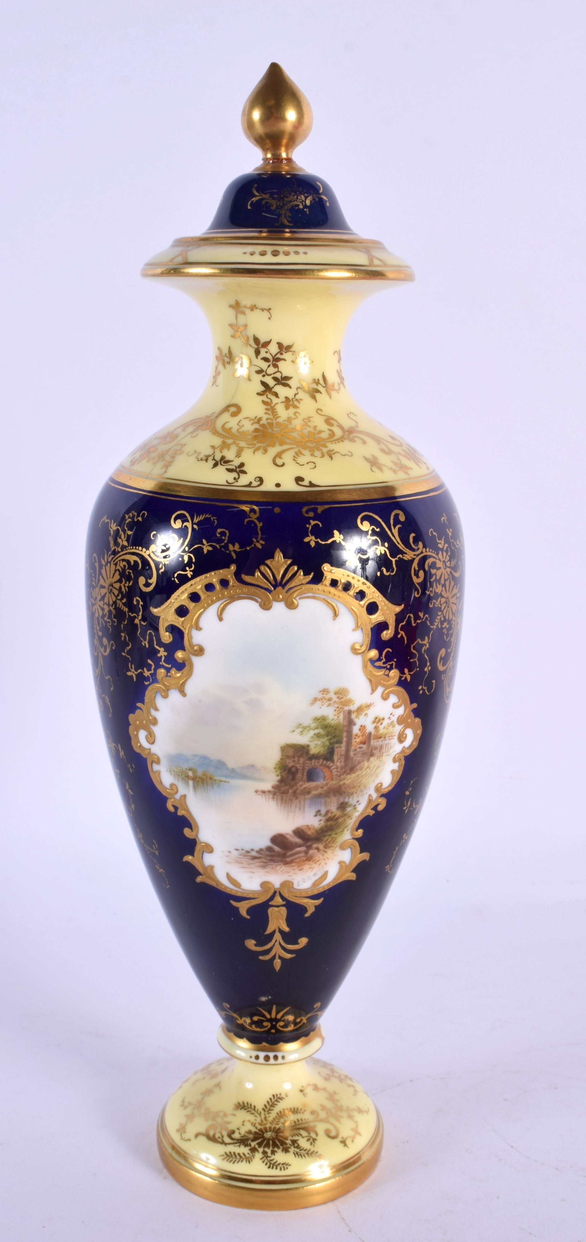 Late 19th / early 20th century Coalport vase and cover with ivory and cobalt blue ground with raised