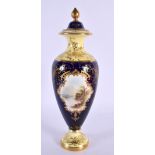 Late 19th / early 20th century Coalport vase and cover with ivory and cobalt blue ground with raised