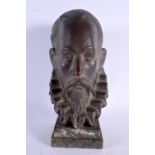 AN EARLY 20TH CENTURY COLD PAINTED BRONZED TERRACOTTA BUST OF A MALE upon a marble base. 30 cm high.