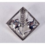 A SCANDINAVIAN BIRD BROOCH. Stamped Sterling Denmark. 2.4cm x 2.4cm, weight 6.8g