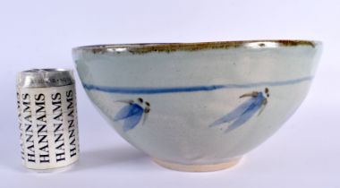 A STYLISH LARGE STUDIO POTTERY STONEWARE BOWL in the manner of David Leach. 26 cm x 14 cm.