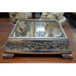 A VERY LARGE EARLY 20TH CENTURY SILVER PLATED MIRRORED TABLE PLATTER. 48 cm square.