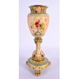 Royal Worcester superb and very rare pierced neck vase, shape 1639, the pedestal with three sea crea